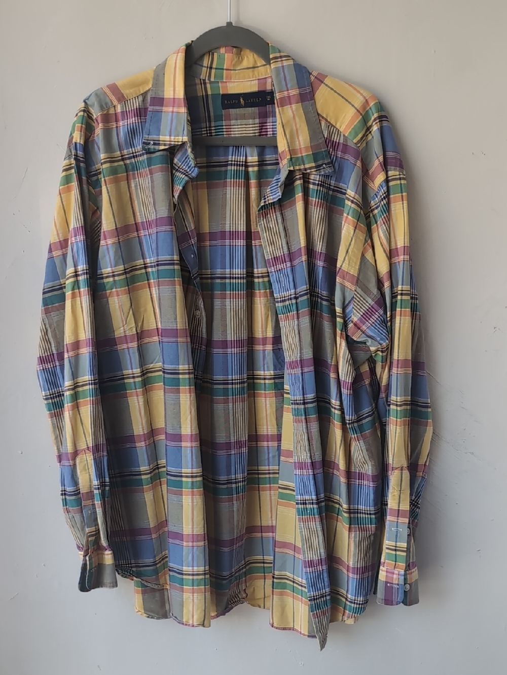 Ralph Lauren Multicolor Plaid Button-Down Shirt — Yellow Blue Green Purple